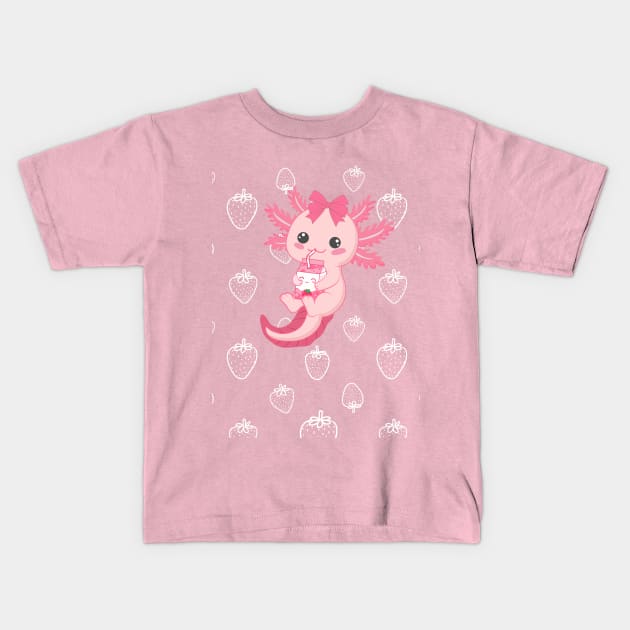 Strawberry Axolotl Kids T-Shirt by LylaLace Studio